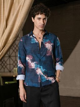 Campus Sutra - Men Indigo Blue Abstract Fluid Shirt