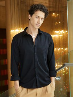 Campus Sutra - Men Midnight Black Waffle-Textured Shirt