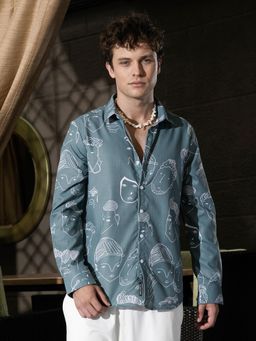 Campus Sutra - Men Sea Green Face Lines Shirt