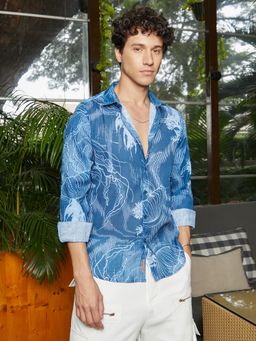 Campus Sutra - Men Lapis Blue Jellyfish Contrast Shirt