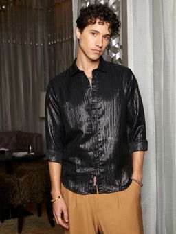 Campus Sutra - Men Metallic Black Metallic Blushed Shirt