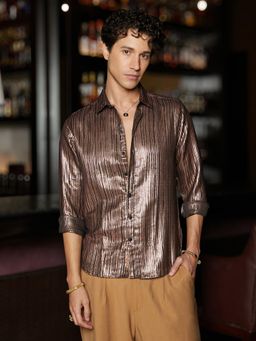 Campus Sutra - Men Bronze Brown Metallic Blushed Shirt