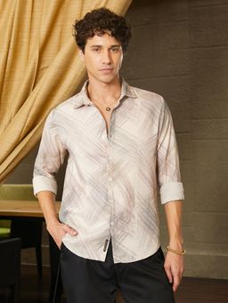 Campus Sutra - Men Saltbox Beige Faded Strokes Shirt