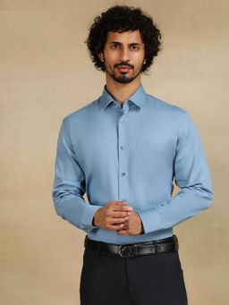 JadeBlue - Blue Cotton Blend Formal Shirt - Solid Slim Fit Regular