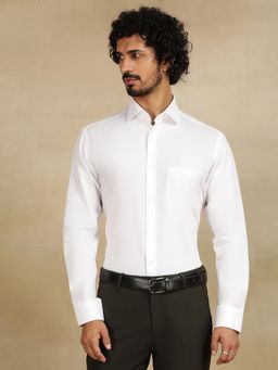 Metal - White Cotton Formal Shirt - Dobby Slim Fit Regular