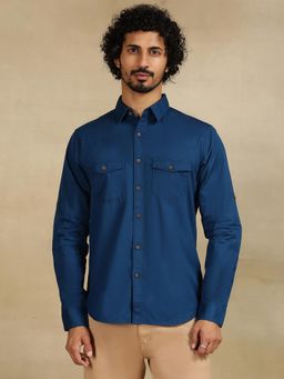 Greenfibre - Navy Blue Cotton Casual Shirt - Solid Slim Fit Regular