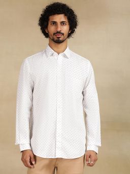 JadeBlue - White Cotton Semi Casual Shirt - Printed Regular Fit