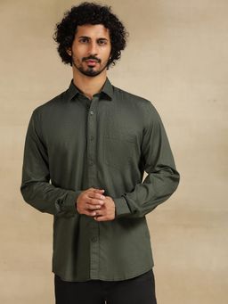 JadeBlue - Green Cotton Semi Casual Shirt - Printed Regular Fit Regular
