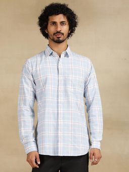 JadeBlue - Sky Blue Cotton Casual Shirt - Checked Slim Fit Regular