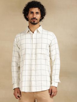 JadeBlue - Off White Cotton Blend Casual Shirt - Checked Slim Fit Regular