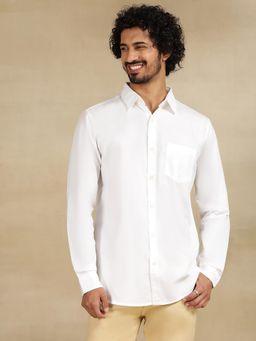 JadeBlue - White Cotton Casual Shirt - Solid Slim Fit Regular