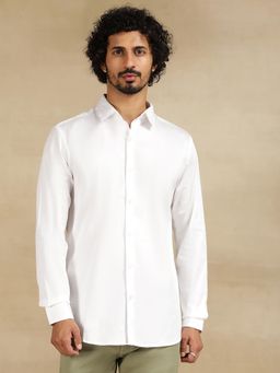 JadeBlue - White Cotton Stretch Casual Shirt - Solid Slim Fit Regular