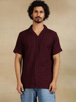 JadeBlue - Wine Cotton Casual Shirt - Solid Slim Fit Regular