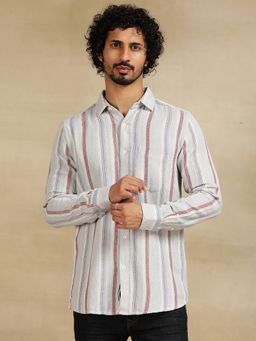 JadeBlue - Grey Cotton Blend Casual Shirt - Striped Slim Fit Regular