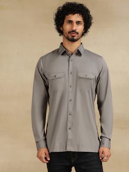 JadeBlue - Light Grey Cotton Blend Casual Shirt - Solid Slim Fit Regular