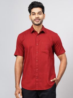 Greenfibre - Red Cotton Solid Semi Casual Shirt - Regular Fit