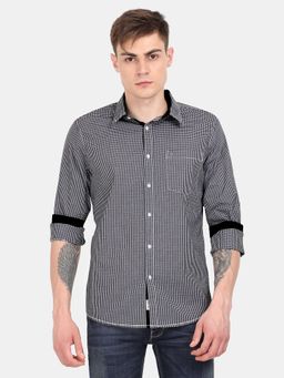 VUDU - Black and White Small Checkered Full Sleeve Shirt