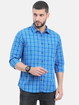 VUDU - Blue and White with Matching Checks Full Sleeve Shirt Regular Fit