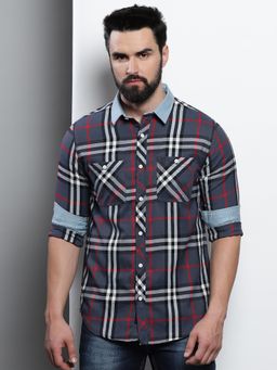 VUDU - Navy Grey Checked Shirt