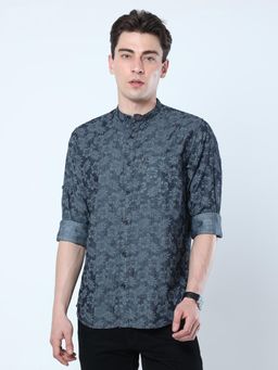 VUDU - Dark Indigo Floral Denim Shirt