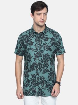 VUDU - Teal and Black Floral Printed Shirt