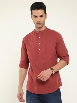 VUDU - Maroon Mandarin Collar Shirt