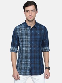 VUDU - Micro Print Navy Check Shirt