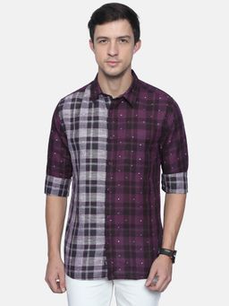 VUDU - Micro Print Wine Check Shirt