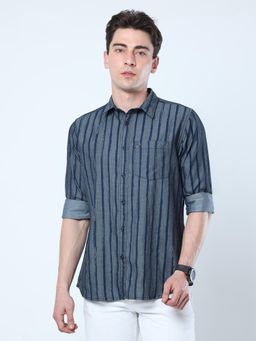 VUDU - Indigo Printed Stripes Shirt