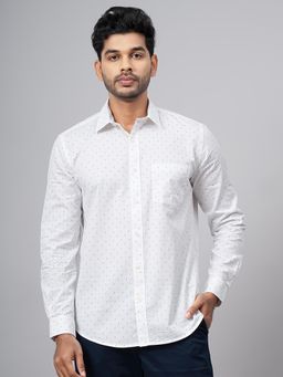 Greenfibre - White Cotton Printed Semi Casual Shirt - Regular Fit