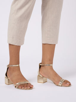 Twenty Dresses by Nykaa Fashion - Gold Self Texture Almond Toe Block Heels