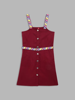 Blue Giraffe - Girls Maroon Solid Dress