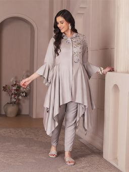 House of Tushaom - Ash Grey Beautiful Handwork Co-Ord Set