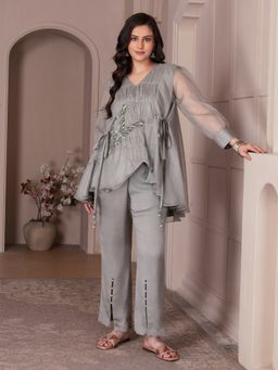 House of Tushaom - Striking Baize Green Embroidery Of Sequin Co-Ord Set