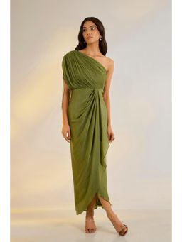 Ewoke - Olive Green Cowl Drape Dress