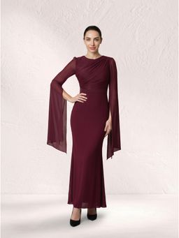 NIYARA INDIA - Genevieve Wine Ruched Split-Sleeve Gown