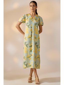 Ewoke - GREEN HEMP Floral DRESS