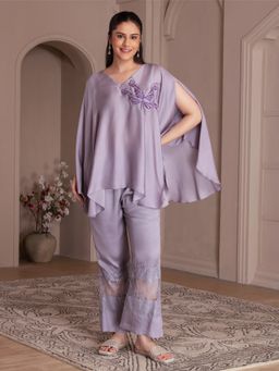 House of Tushaom - Fluid Lavender Modal Satin Dragonfly Motif Co-Ord Set
