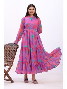 NIKATT - Women Purple Floral Printed Tiered Dress