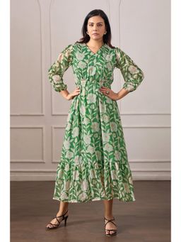 NIKATT - Women'S Green Floral Printed Midi Dress