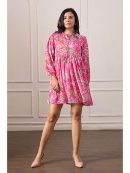 NIKATT - Women'S Pink Floral Print Fit and Flare Mini Dress