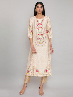 W - Ecru A-line Printed Kurta