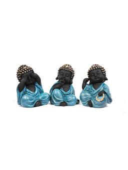 HomeTown - Naqsh Polyresin 3 Wise Monk Set in Teal Colour