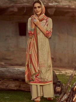 Stylee LIFESTYLE - Gold Pure Pashmina Printed Unstitched Dress Material (Set of 3)