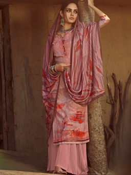 Stylee LIFESTYLE - Pink Pure Pashmina Printed Unstitched Dress Material (Set of 3)