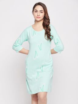 Clovia - Pretty Florals Short Night Dress - 100 Percent Cotton -Blue