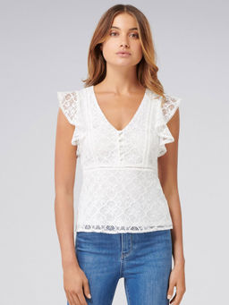 Forever New - Freya Lace Ruffle Sleeve Top