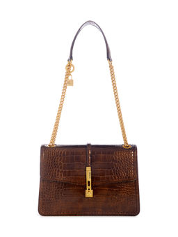Guess - Women Brown Animal Print Convertible Crossbody With Twist Lock Closure