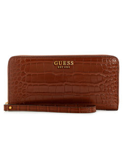 Guess - Women Brown Textured Zip Around Wallet With Zip Closure