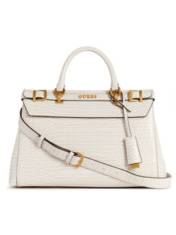 Guess - Women White Animal Printed Satchel Bag With Zip Closure With Detachable Strap